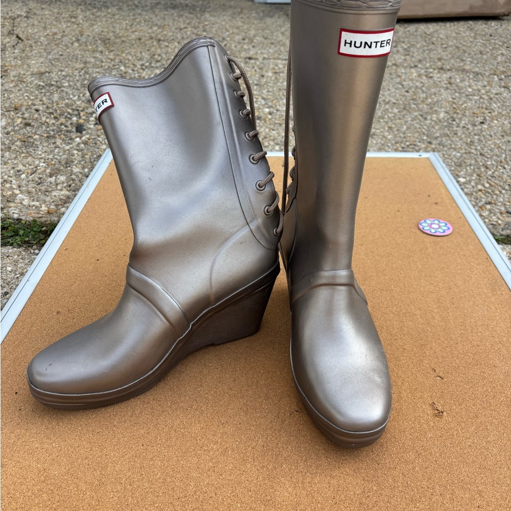 Hunter Verbier Lace Up Titanium Wedge Rain Boots